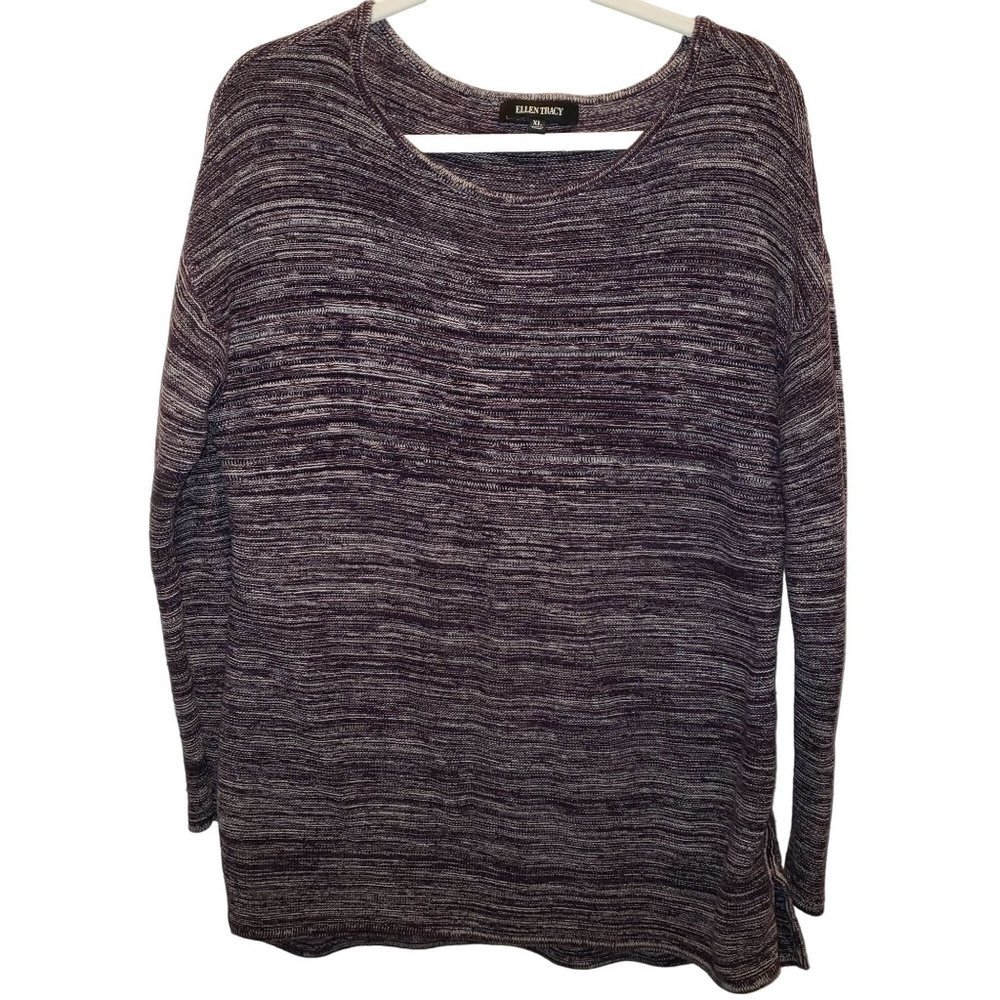 Ellen Tracy XL Knit  Tunic  Bordeaux and Ivory Weave  Cotton Blend